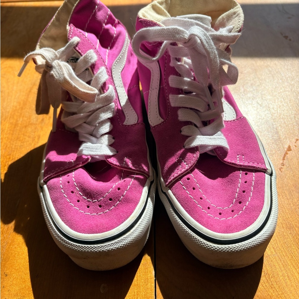 Vans Pink and White High-Top Athletic Shoes